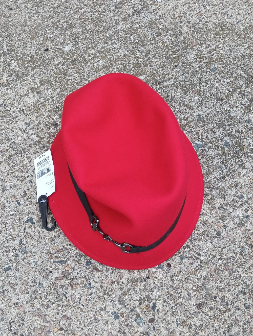 NWT Vintage Sears Red Felt Fedora with Black Band And Buckle